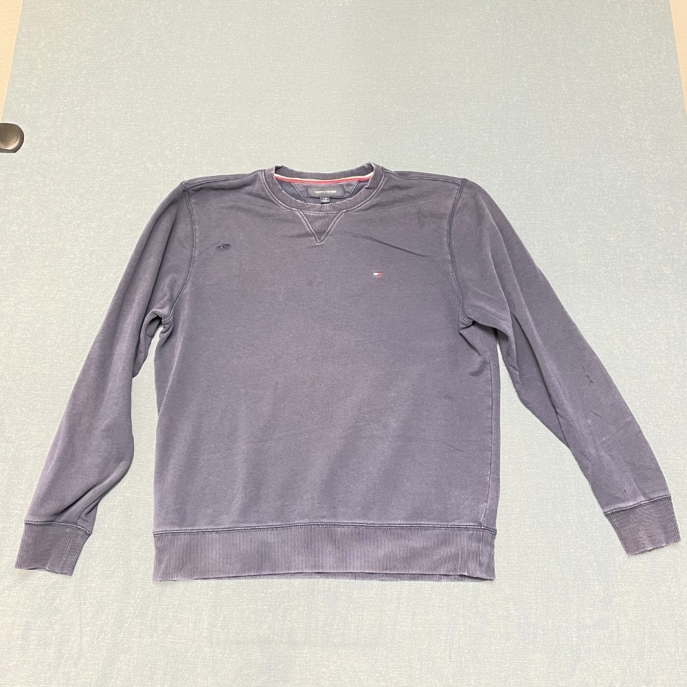 Tommy Hilfiger Sweatshirt Mens Large Navy Blue Fleece Lined Logo Long Sleeve
